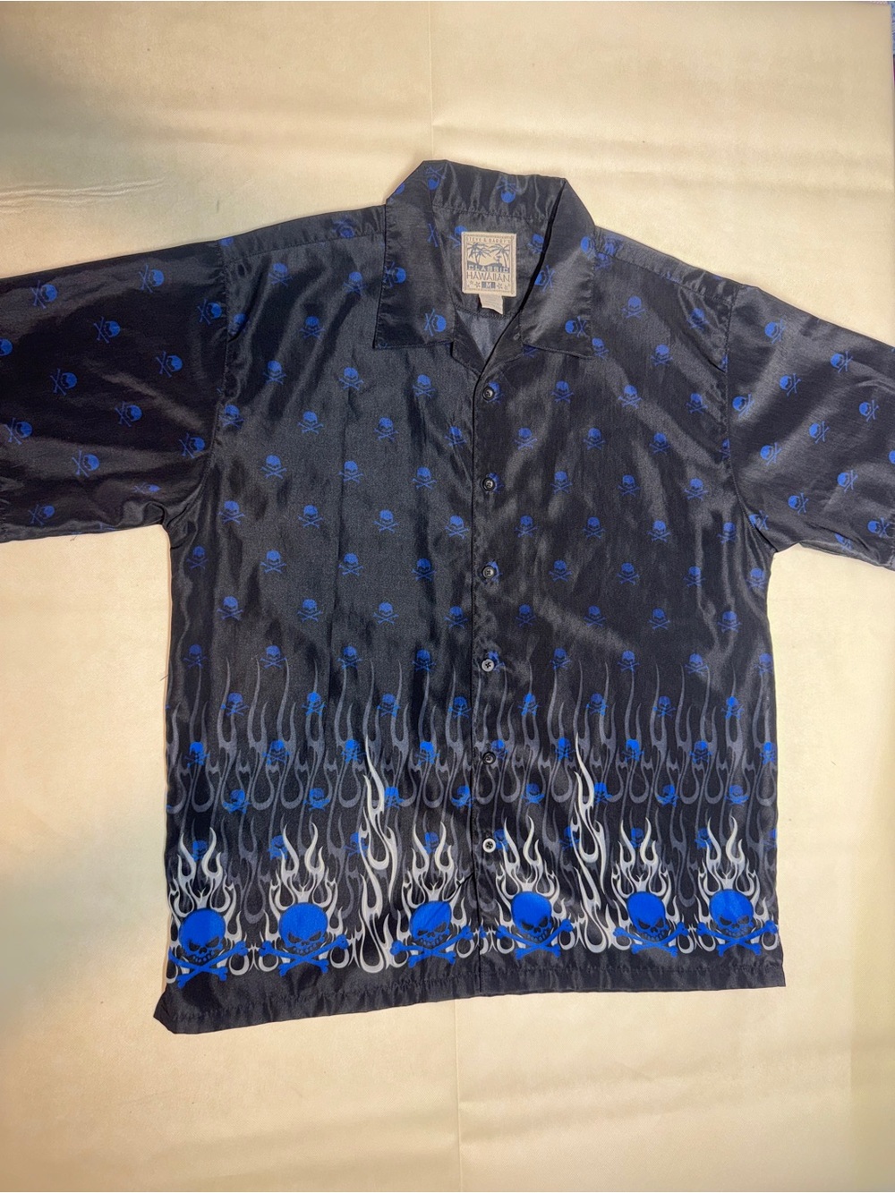 Steve & Barry's Black Shirt Jacket with Blue Skull Flame Print